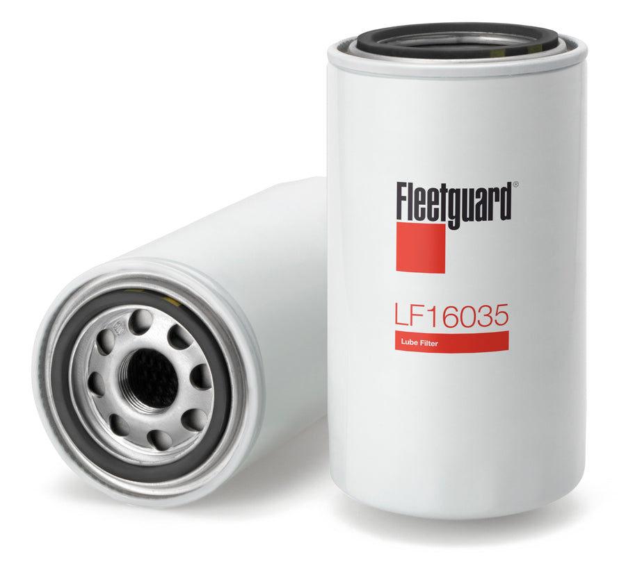 Fleetguard LF16035 Stratapore Oil Filter for 1989–2024 Dodge Ram diesel applications, including 5.9L and 6.7L Cummins engines.