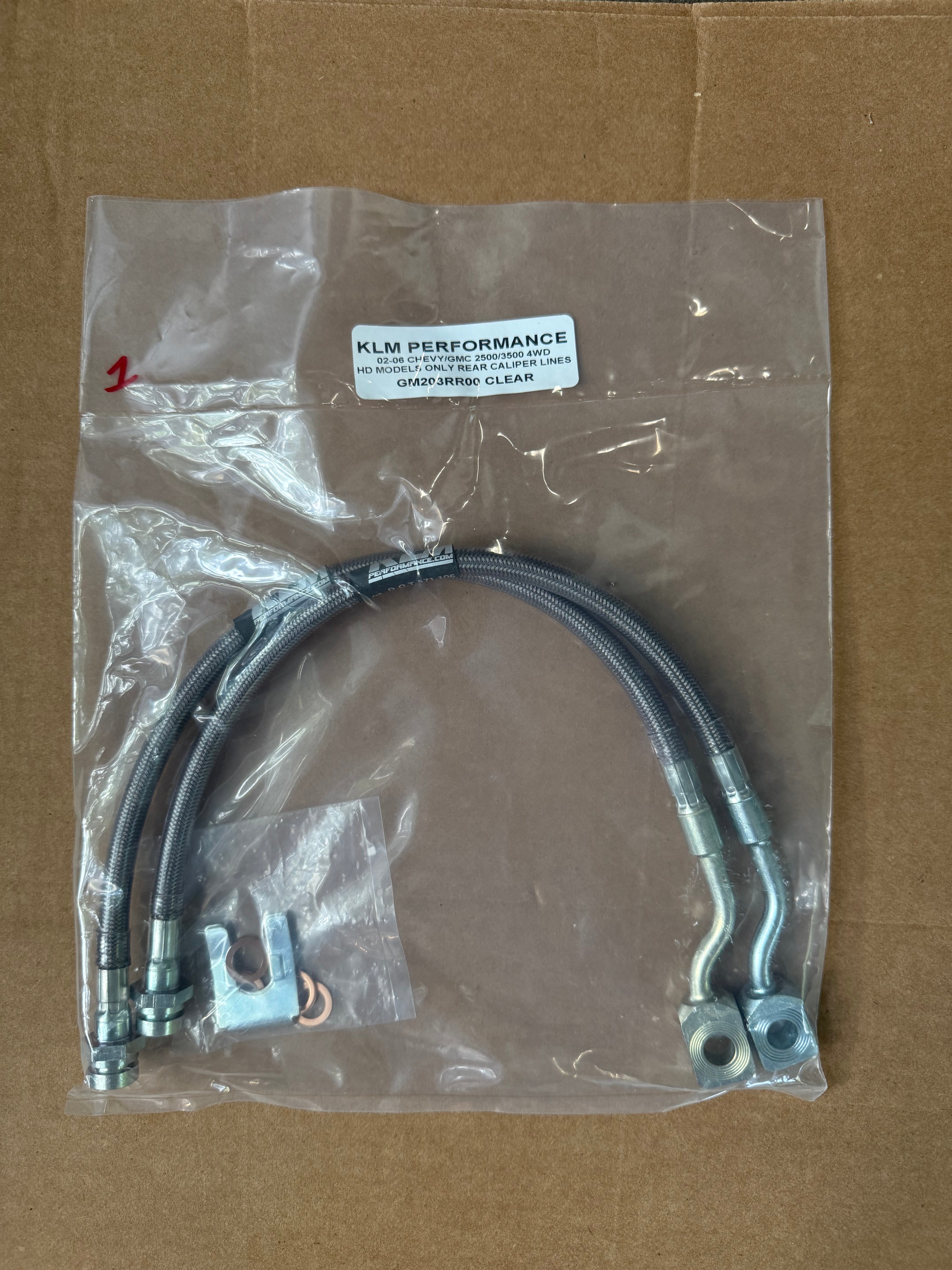 KLM PERFORMANCE CLEAR 02-06 CHEVY/GMC 2500/3500 4WD HD MODELS ONLY REAR CALIPER LINES