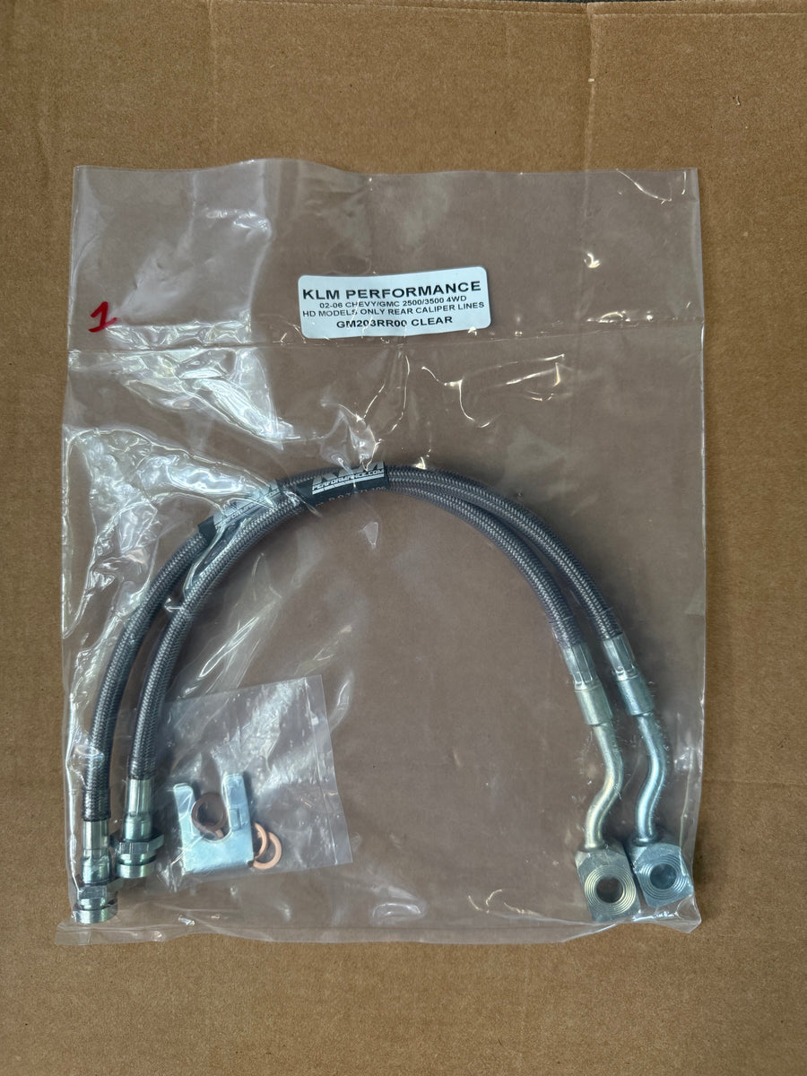 KLM PERFORMANCE CLEAR 02-06 CHEVY/GMC 2500/3500 4WD HD MODELS ONLY REAR CALIPER LINES