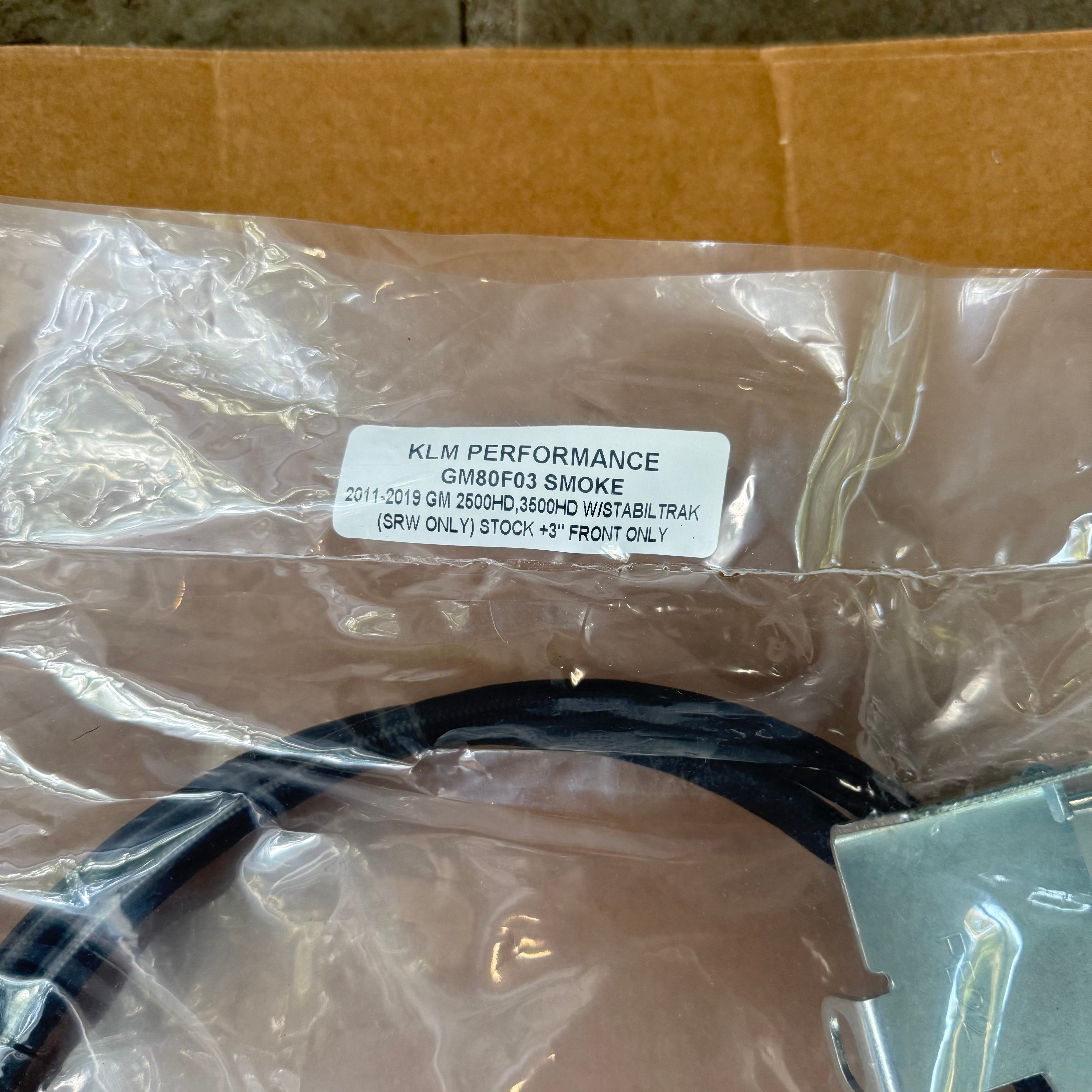 KLM PERFORMANCE GM80F03 SMOKE 2011-2019 GM 2500HD, 3500HD W/STABILTRAK (SRW ONLY) STOCK +3" FRONT ONLY 