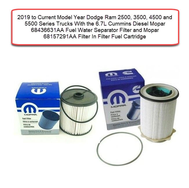 Mopar 2019 to 2024 Ram 6.7L Cummins Fuel Filter Kit 