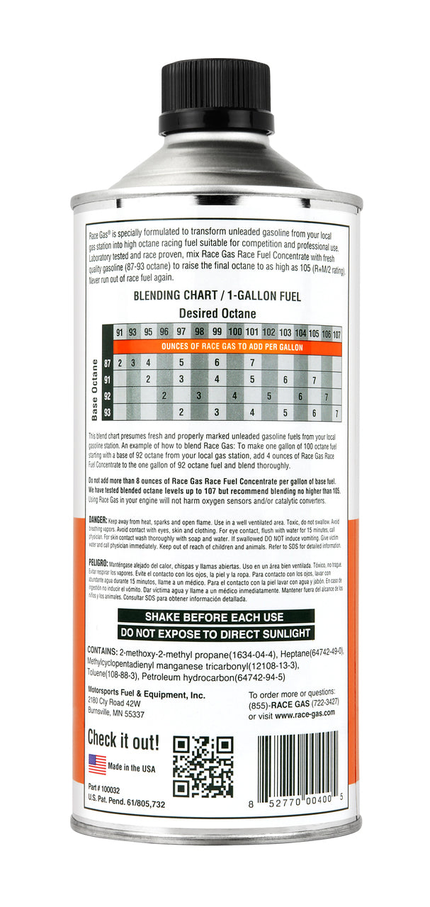 Race Gas 100032 Premium Race Fuel Concentrate 32 Ounce Can 